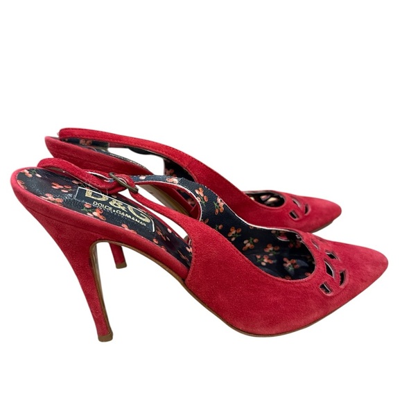 Dolce & Gabbana Scarpa Red Leather Heels with Cutout Design Sz 39 MSRP $475 EUC - Picture 3 of 7